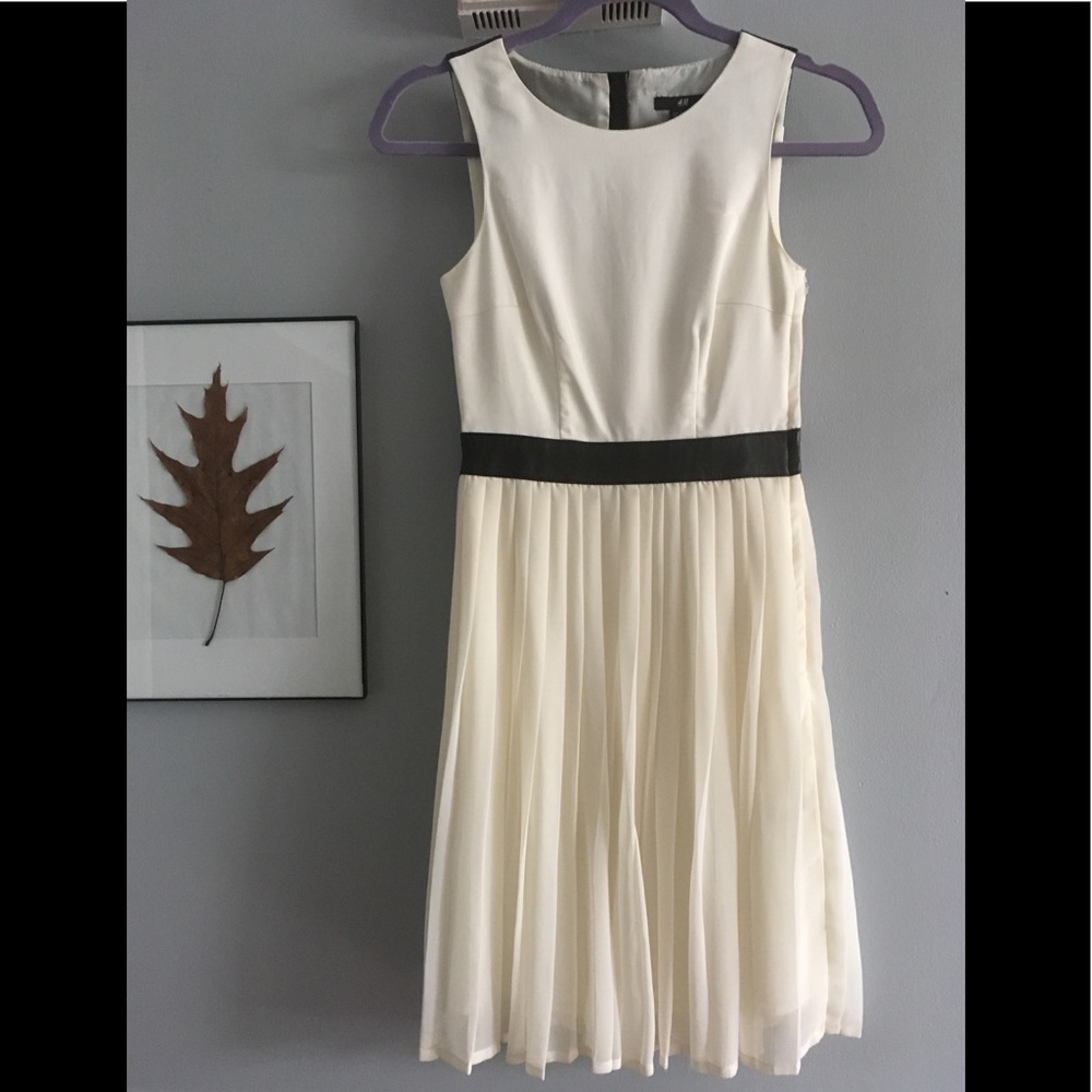 Ivory Cocktail Dress with leather details